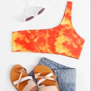 One shoulder tie dye bikini top